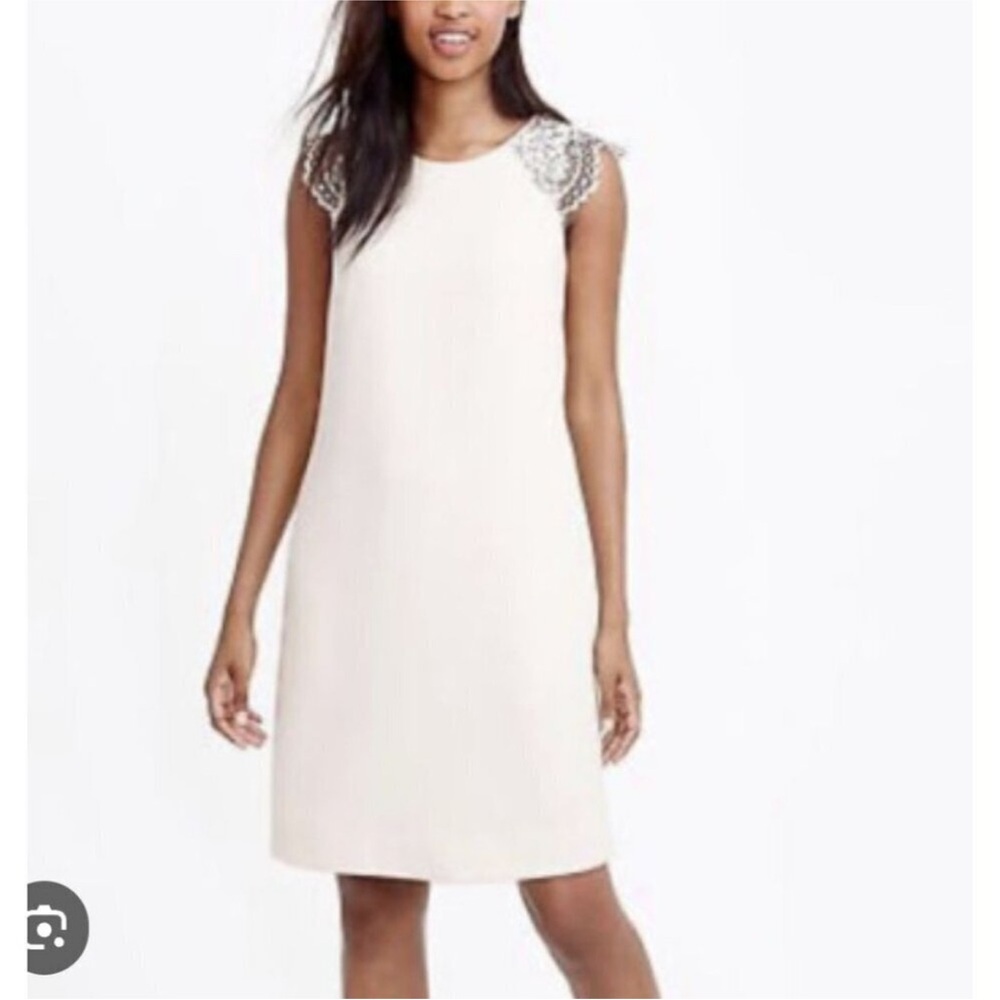 J. Crew ivory dress with lace cap sleeve